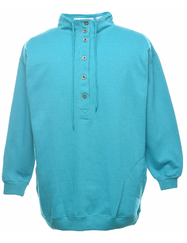 Turquoise Plain High Neck Sweatshirt - M Hoodie with Sequins Glamorous Eye-catching