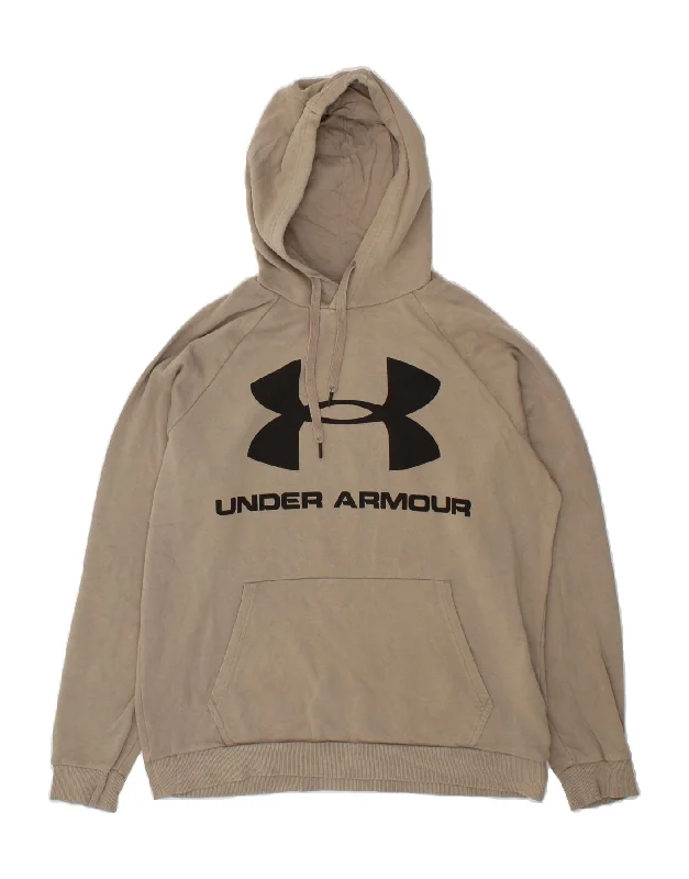 UNDER ARMOUR Mens Graphic Hoodie Jumper Large Grey Cotton