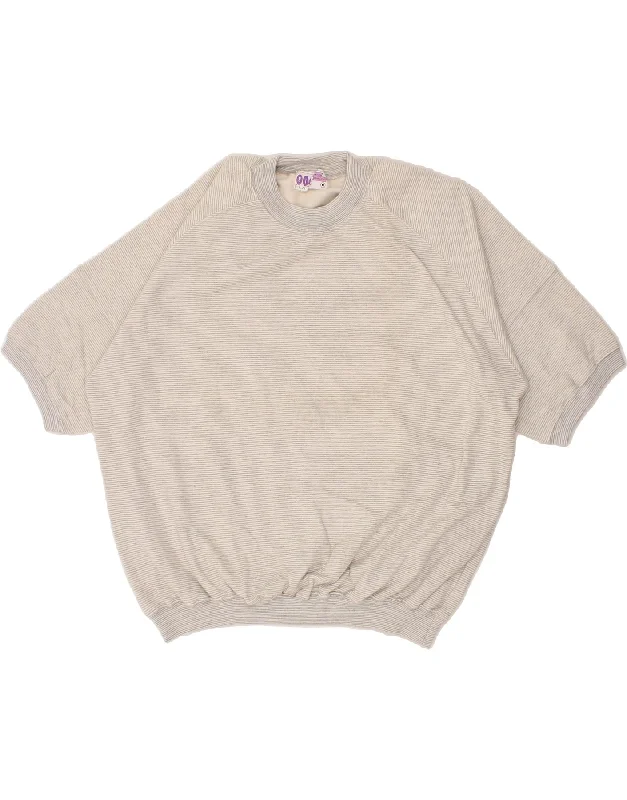 VINTAGE Womens Oversized Short Sleeve Sweatshirt Jumper UK 14 Medium Grey Hoodie with Ribbed Hem Stretchable Secure VINTAGE Womens Oversized Short Sleeve Sweatshirt Jumper UK 14 Medium Grey Hoodie with Ribbed Hem Stretchable Secure