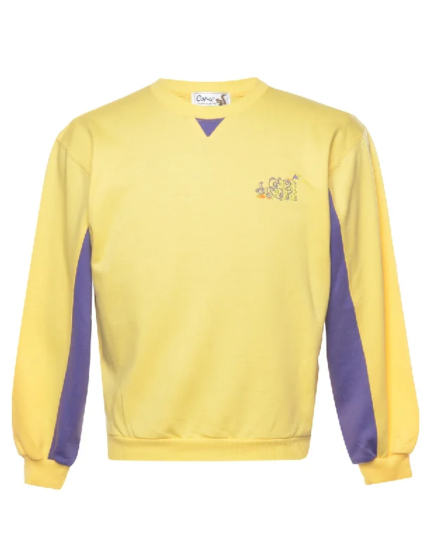 Yellow Copa Sports Plain Sweatshirt - S Hoodie with Hem Lace Feminine Delicate