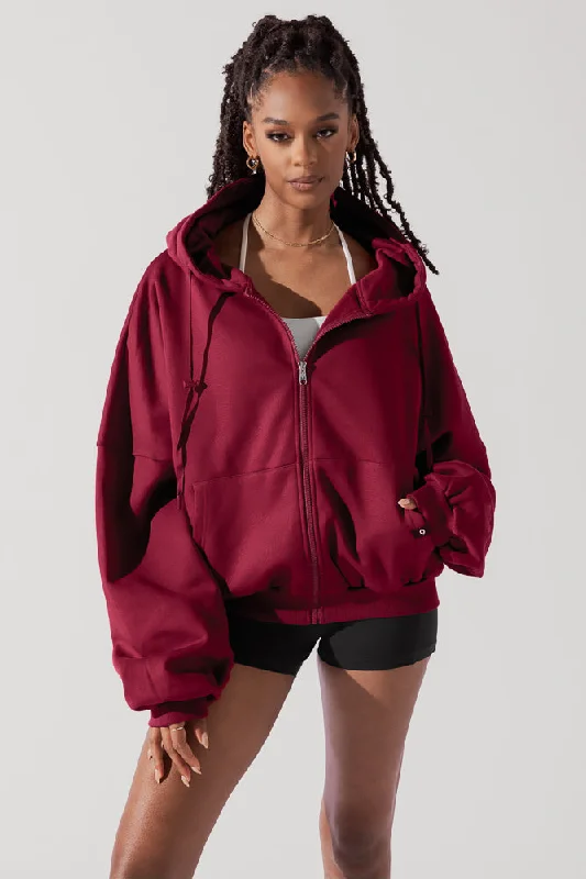 POPFLEX® Zip Cloud Hoodie - Crimson Hoodie with Fur Luxurious Winter