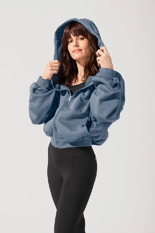 POPFLEX® Zip Cloud Hoodie - Denim Blue Hoodie Crop Top Short Trendy