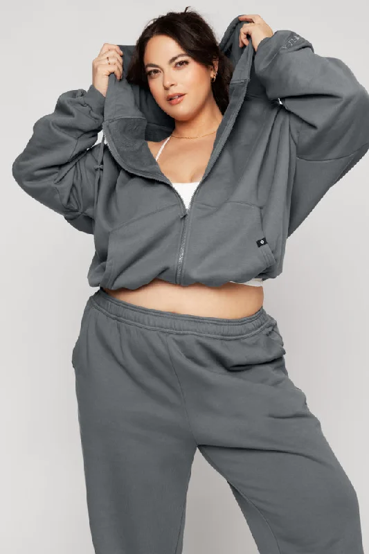 POPFLEX® Zip Cloud Hoodie - Smoke Hoodie with Hem Contrast Bold Stylish