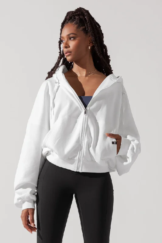 POPFLEX® Zip Cloud Hoodie - White Hoodie with High Neck Warm Protective