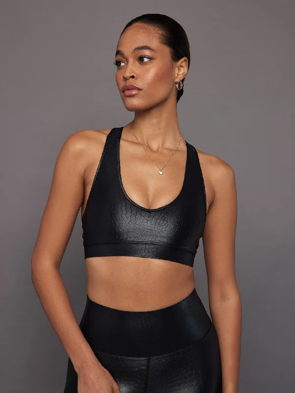 Action Bra 2.0 in Croc Takara Shine - Black Supportive Wireless Bra