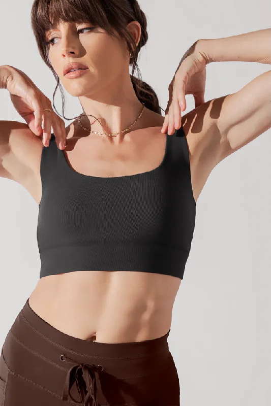 Adventure Scoop Bra (Ribbed) - Charcoal Lace Back Bra