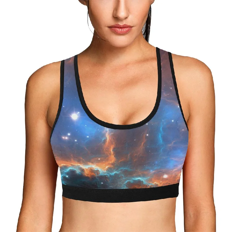 Blue Geomagnetic Storm Galaxy Space Print Women Sports Bra