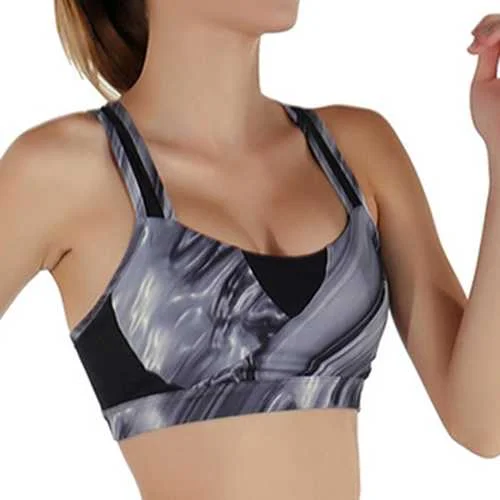 Women Cozy Shockproof Wireless Waves Printing Breathable Yoga Sport Vest Bra