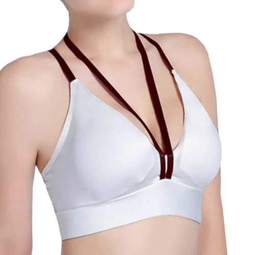 Spaghetti Strap Deep Plunge Shockproof Sports Bra Sleek Sports Bra