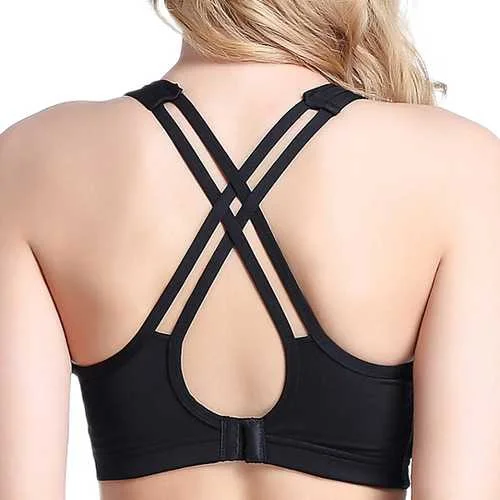 Soft Wireless Padding Criss-cross Back Shockproof Sport Bra Sexy Mesh Bralette