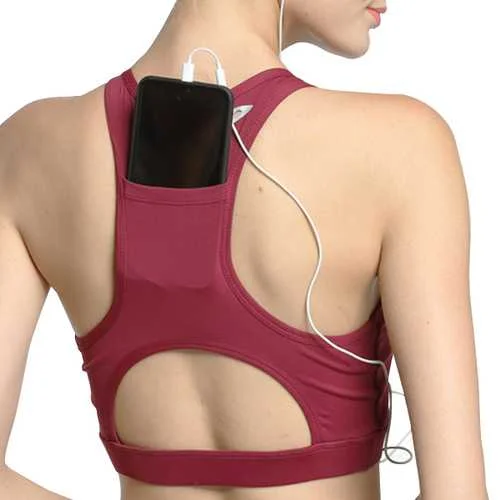 Wireless Padded Back Pocket Shockproof Sports Bra Sleek Push-Up Bra