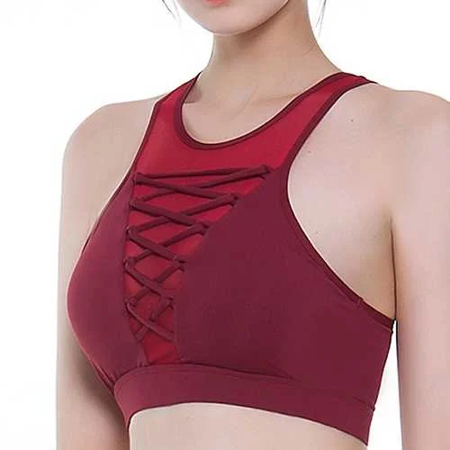 High Neck Cross Straps Yoga Tops Ladies Sports Bra High Support Bra