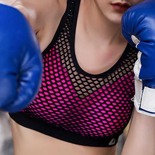 High Neck Shockproof Openwork Sports Yoga Bra Sexy Mesh Bra