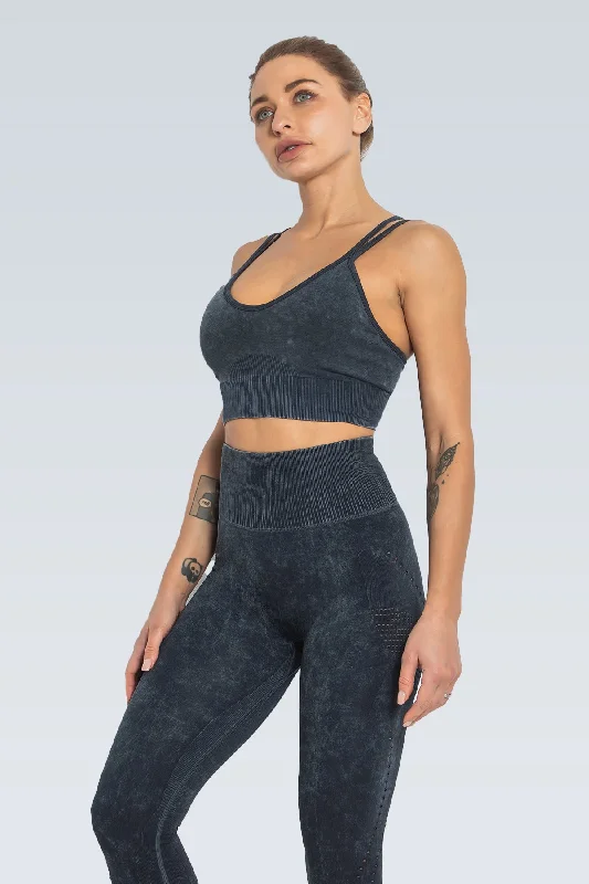 Curves Acid Wash Seamless Strappy Bra Soft Mesh Bralette