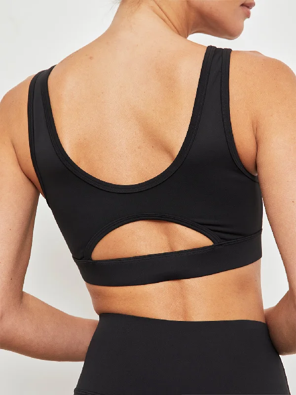 Cut Out Scoop Bra in Diamond Compression - Black Wireless Lace Bra
