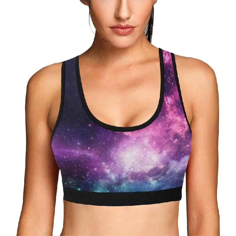 Galaxy Purple Stardust Space Print Women Sports Bra