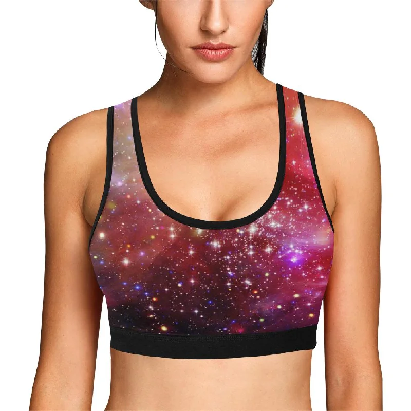 Galaxy Red Stardust Space Print Women Sports Bra