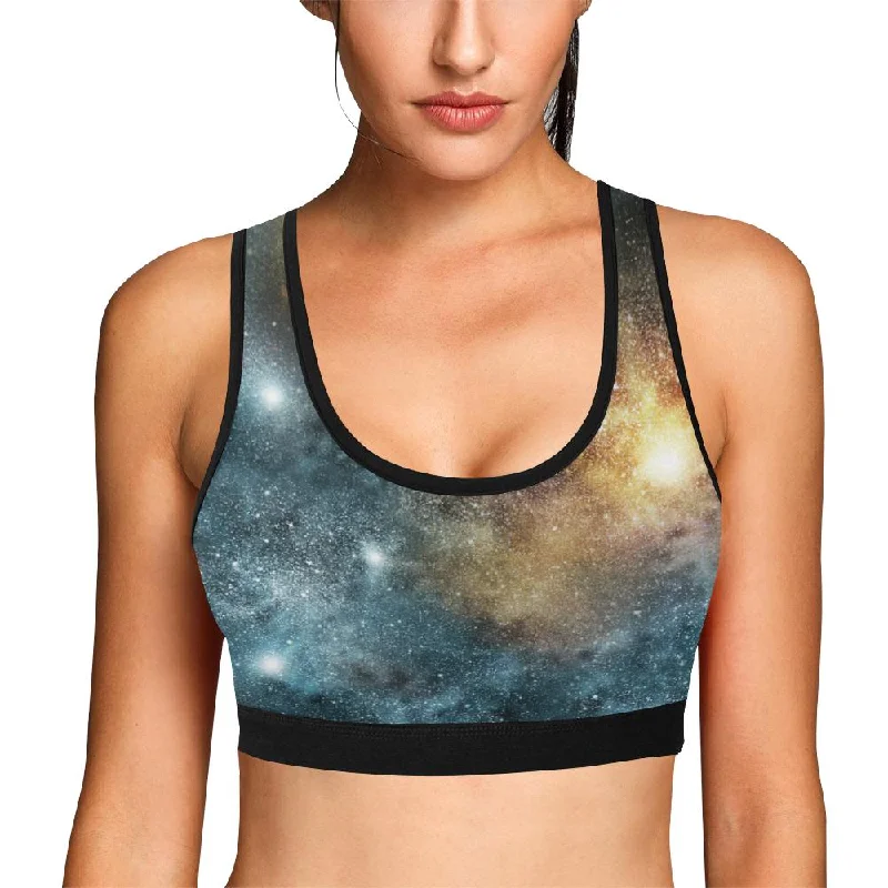 Galaxy Space Blue Stardust Print Women Sports Bra