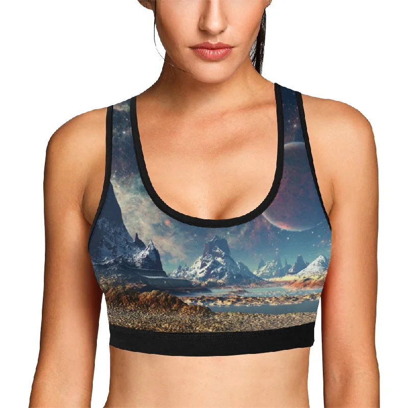 Galaxy Space Earth Print Women Sports Bra