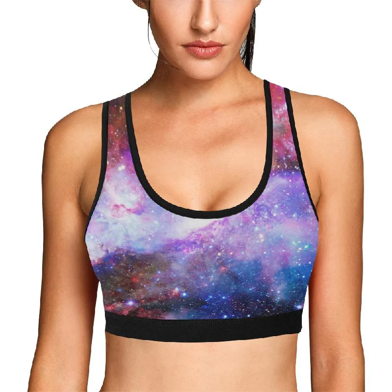 Galaxy Space Purple Stardust Print Women Sports Bra