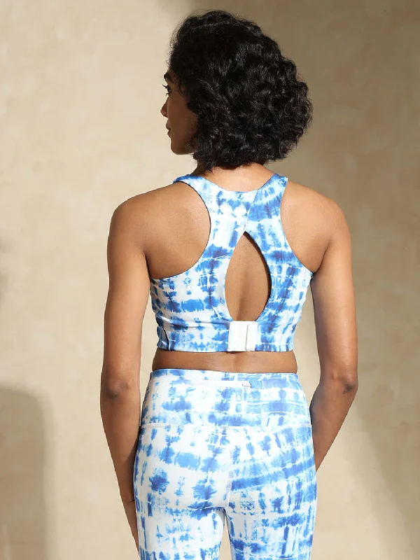 High Impact Action Bra With Clasp Indigo Shibori Breathable Sports Bra