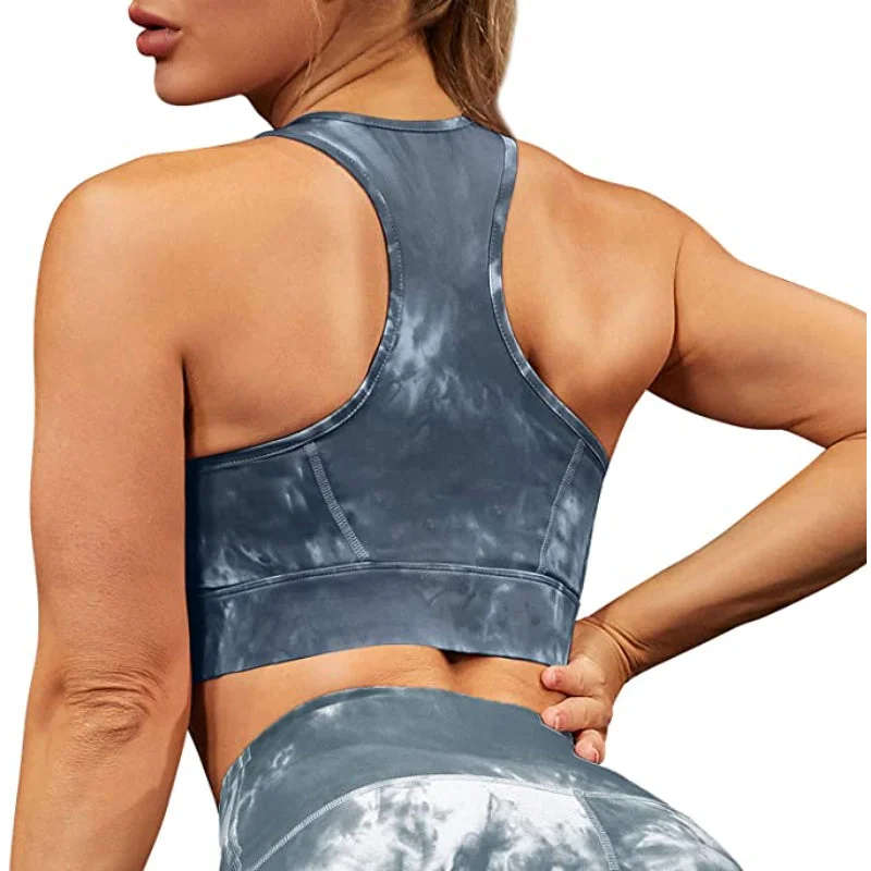 High Neck Padded Tie Dye Sports Bras Supportive Cotton Bra