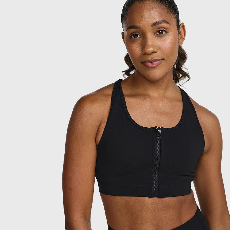 2XU - Motion Zip Bra - Black/White Seamless Wireless Bra