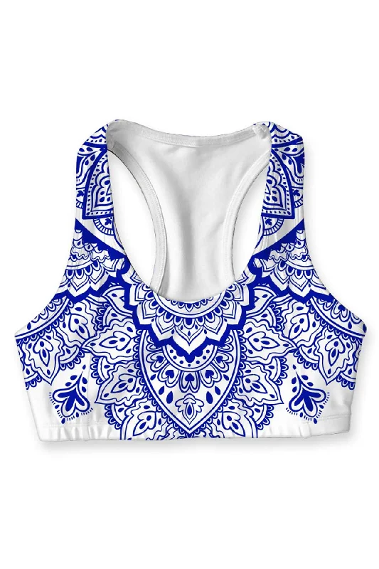 Nirvana Stella White Boho Seamless Racerback Sport Yoga Bra - Women Adjustable Comfort Bra