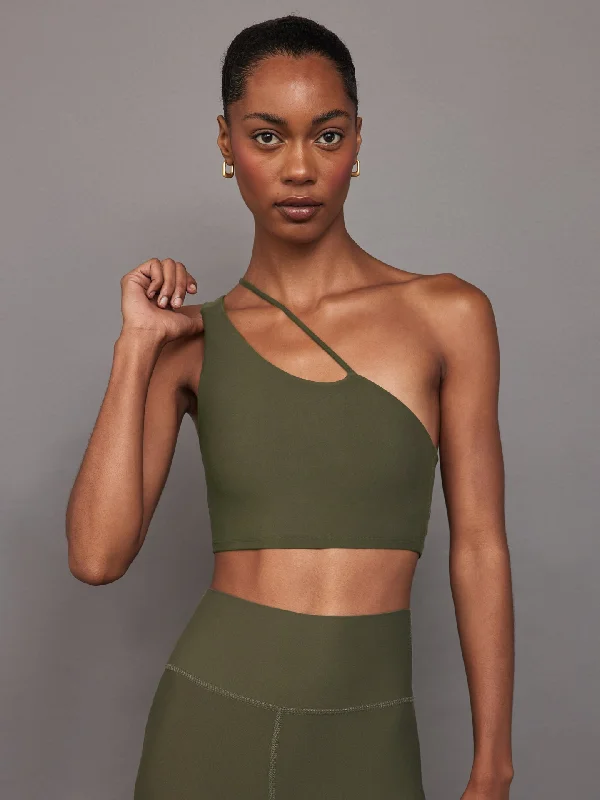 One Shoulder Convertible Bra Top in Melt - Olive Breathable Sports Bra