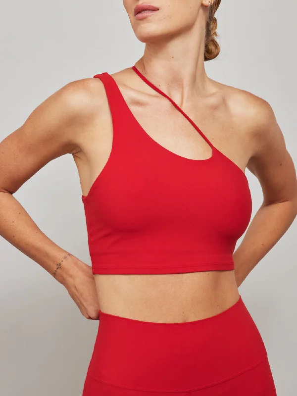 One Shoulder Convertible Bra Top in Melt - Haute Red Breathable Full Coverage