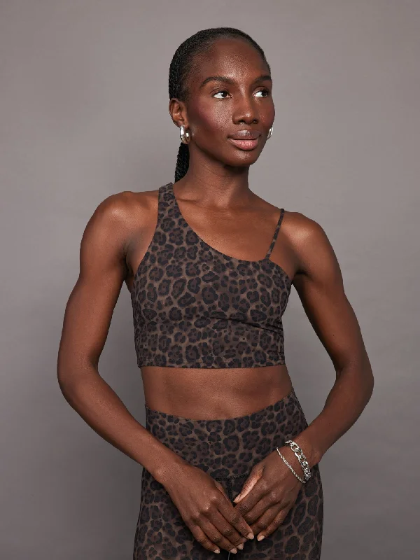 One Shoulder Convertible Bra Top - Leopard Print Ultra-Light Bra