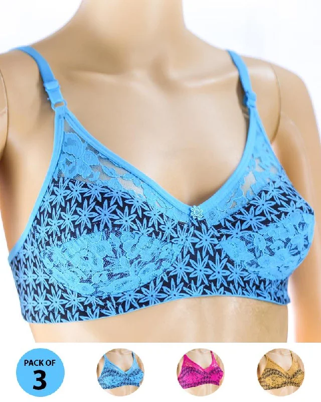 Pack of 3 Madam Bra - N1 - Non Padded Bra - Non Wired Bra Sleek Push-Up Bra