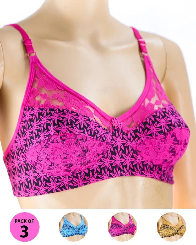 Pack of 3 Madam Bra - N1 - Non Padded Bra - Non Wired Bra Seamless Sports Bra