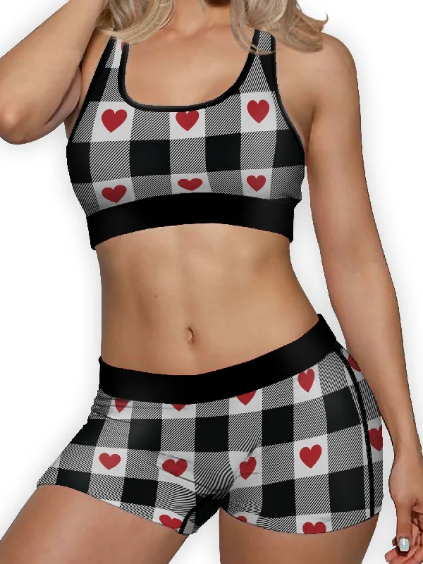 Plaid Hearts Ellie Sports Bra Fashionable Push-Up Bra