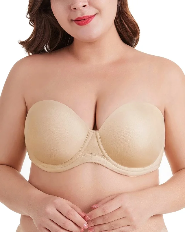 SheCurve® Plus Size Women's Underwire Contour Multiway Full Coverage Strapless Bra-BEIGE