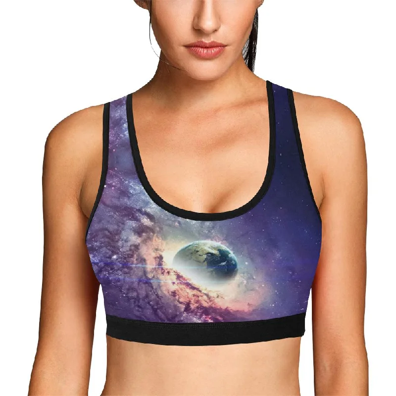 Purple Stardust Galaxy Space Print Women Sports Bra