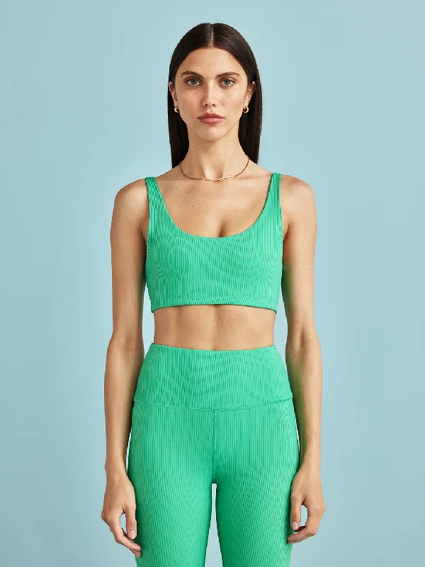 Ribbed Bra - Digital Green Lace-Trimmed Bra