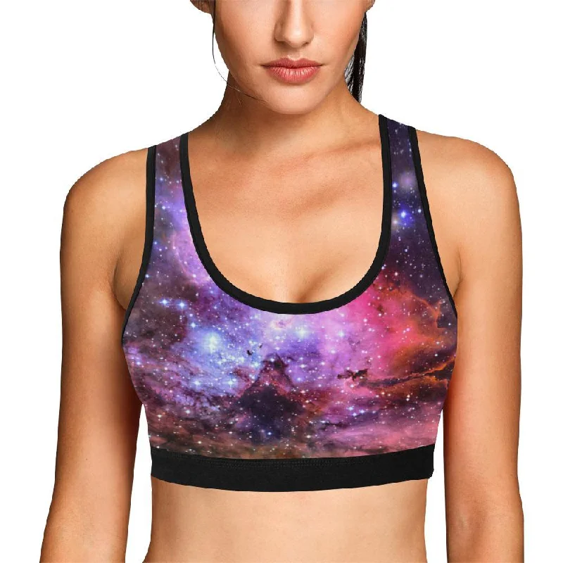 Space Galaxy Purple Stardust Print Women Sports Bra