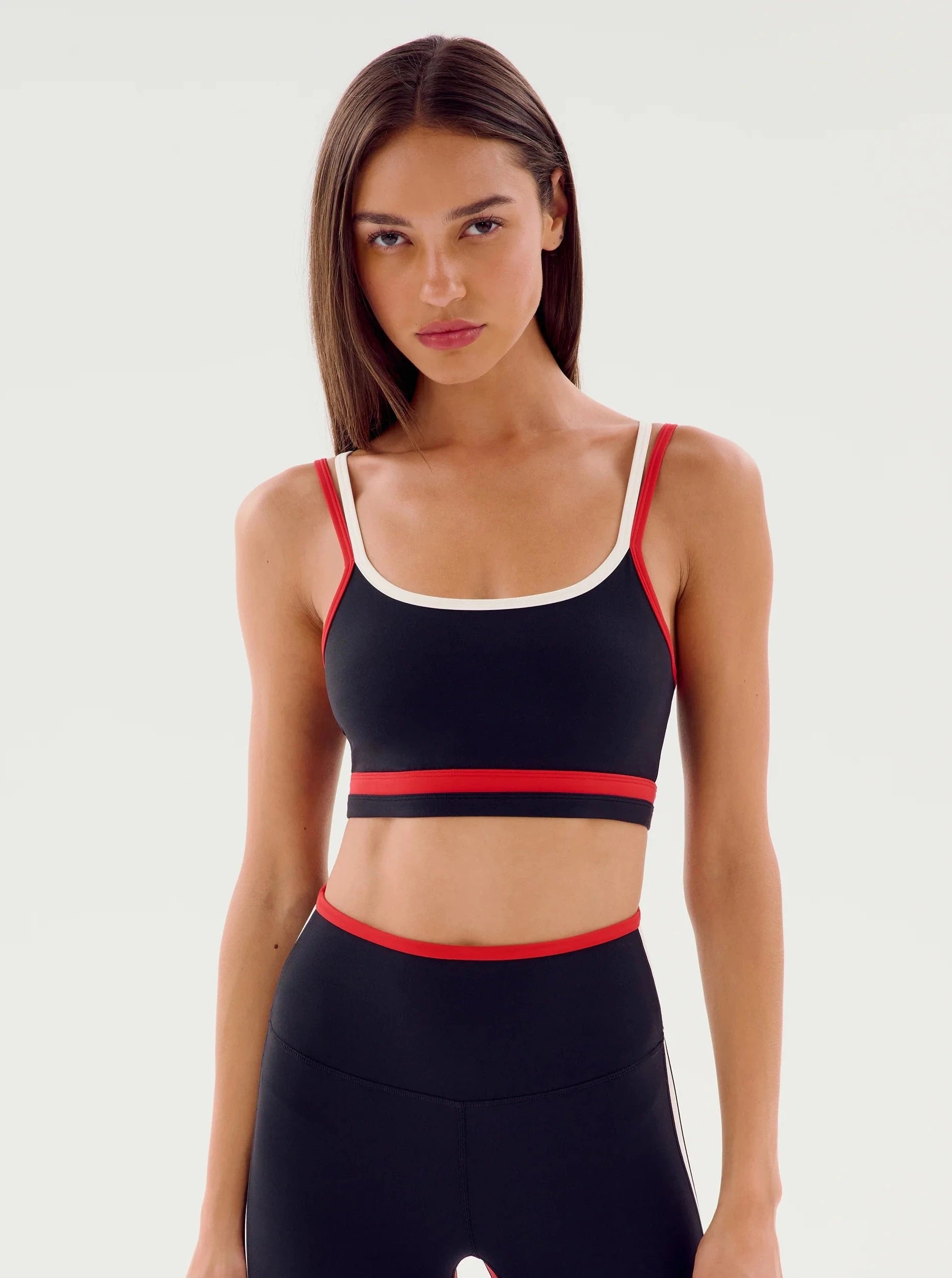 Splits59 Eva Rigor Double Strap Bra - Black/Pirate Red Lightly Padded Bra
