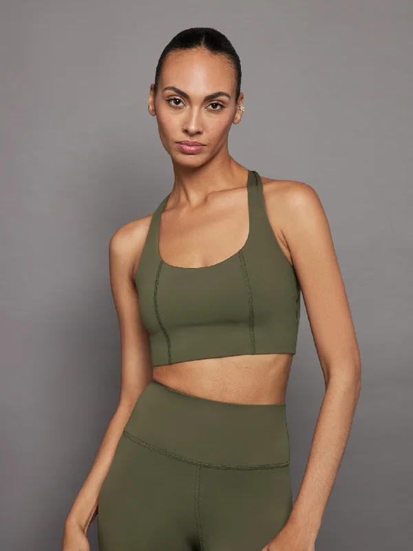 T Back Bra in Diamond Compression - Olive Soft Padded Bralette