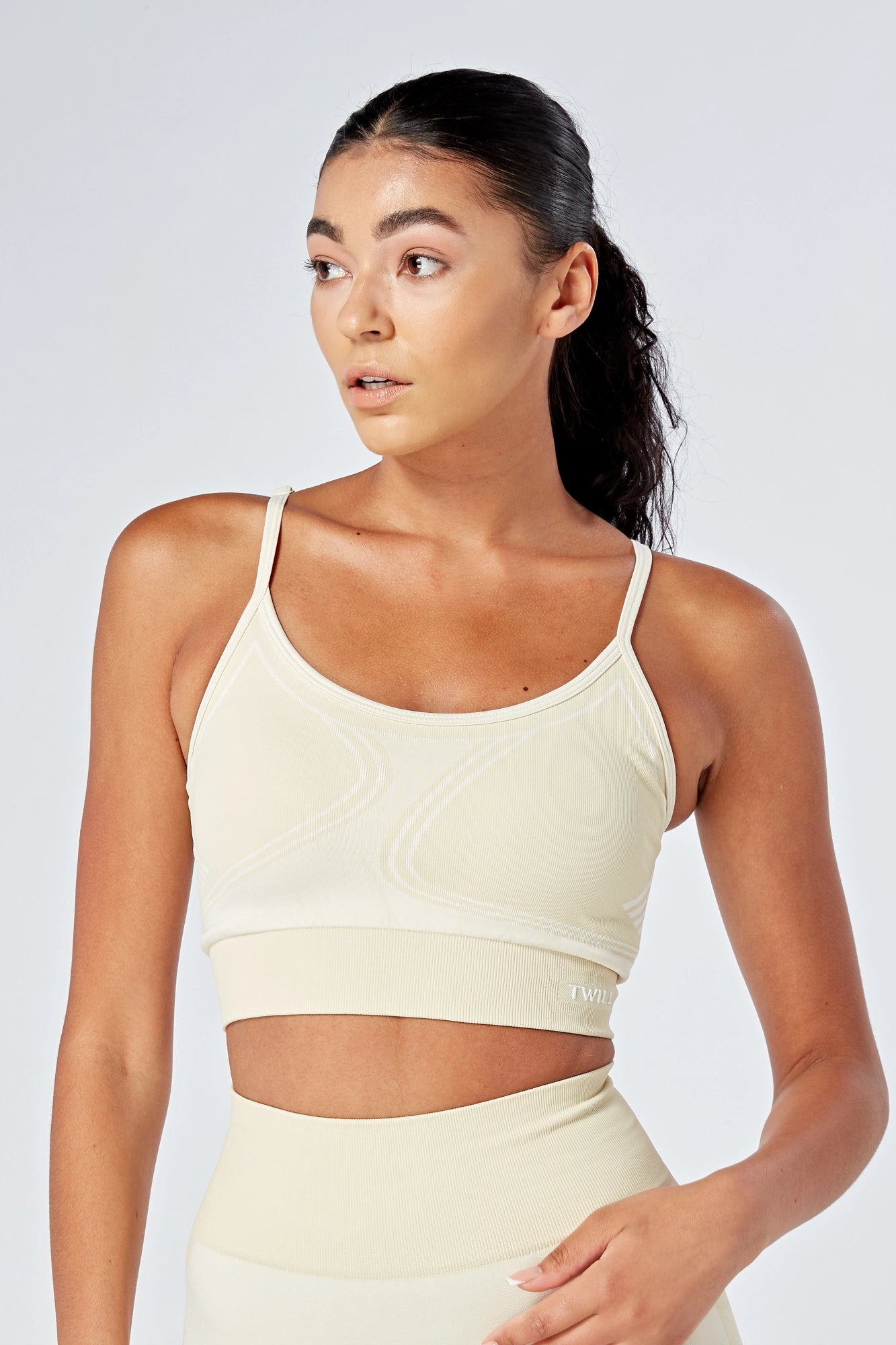 Twill Active Recycled Colour Block Body Fit Seamless Sports Bra - Stone Soft Mesh Bra