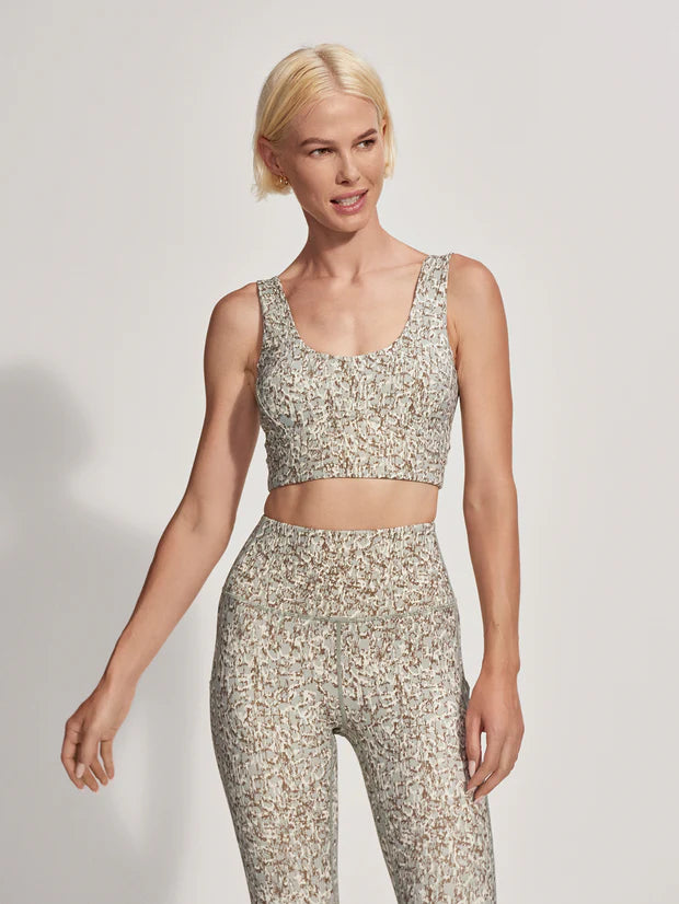 Varley Form Elsie Bra - Seagrass Sketched Leopard Soft Mesh Bra