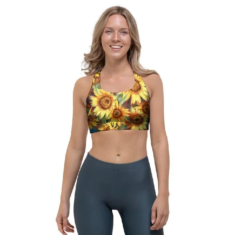 Watercolor Sunflower Sports Bra Strapless Support Bra