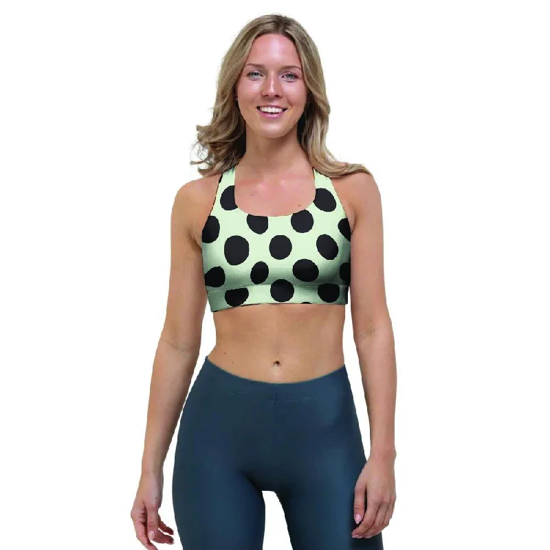 White And Black Polka Dot Print Sports Bra Adjustable Back Bra