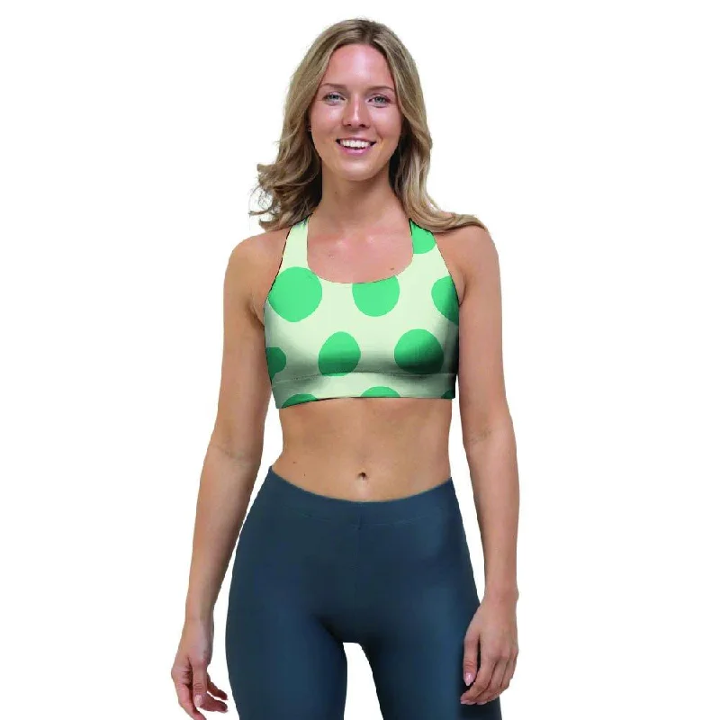 White And Green Polka Dot Sports Bra Stylish Strapless Bra