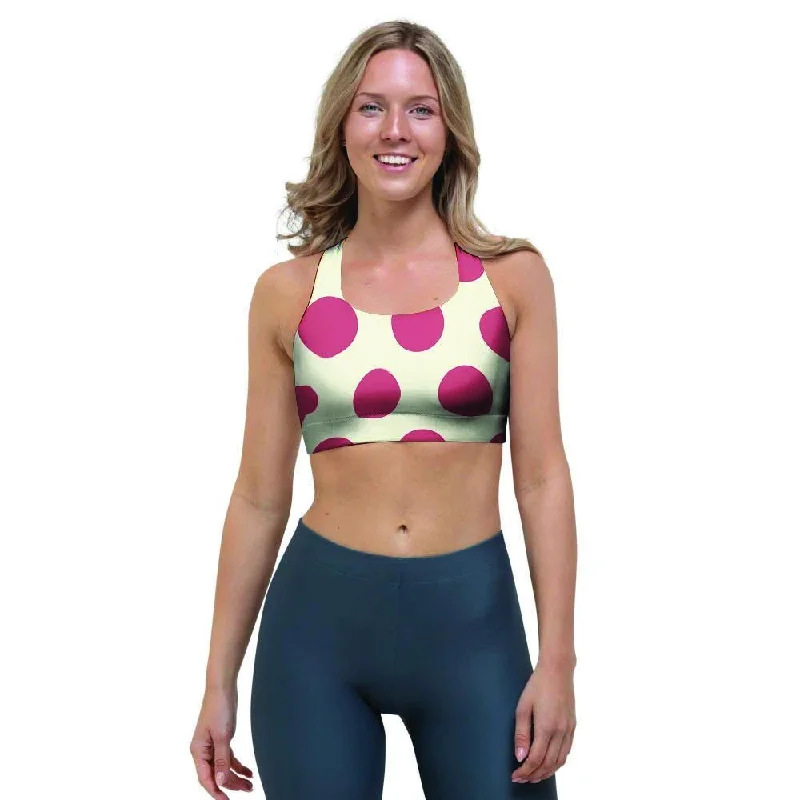White And Red Polka Dot Sports Bra Adjustable Fit Bra