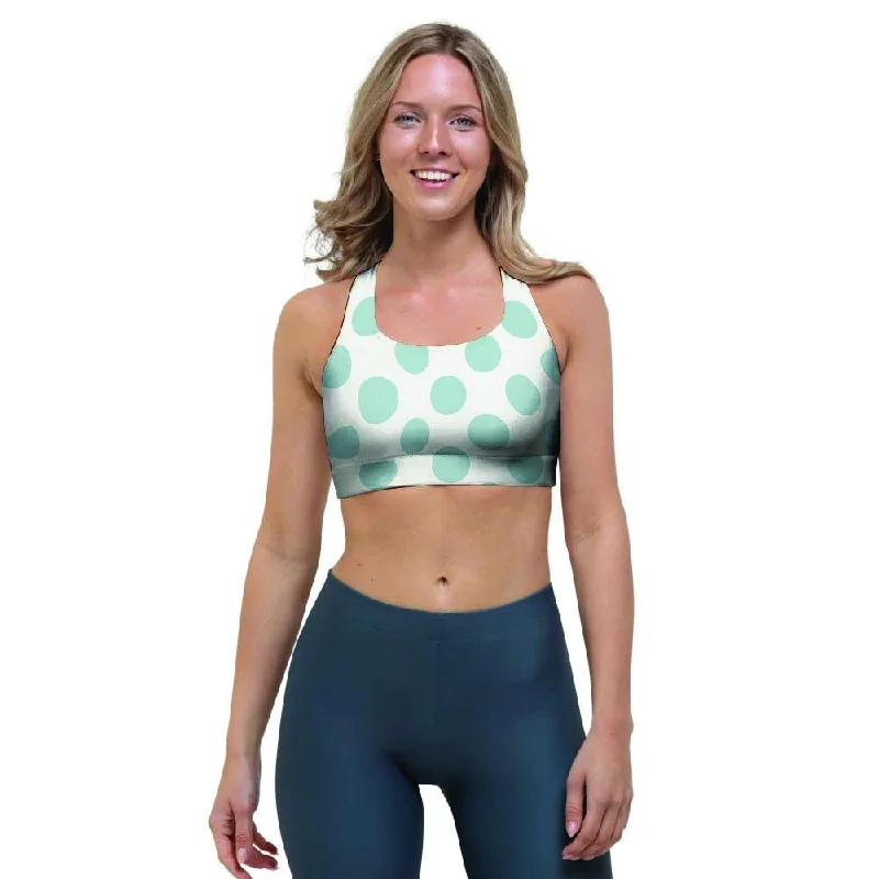 White and Teal Polka Dot Sports Bra Lightweight Cotton Bra