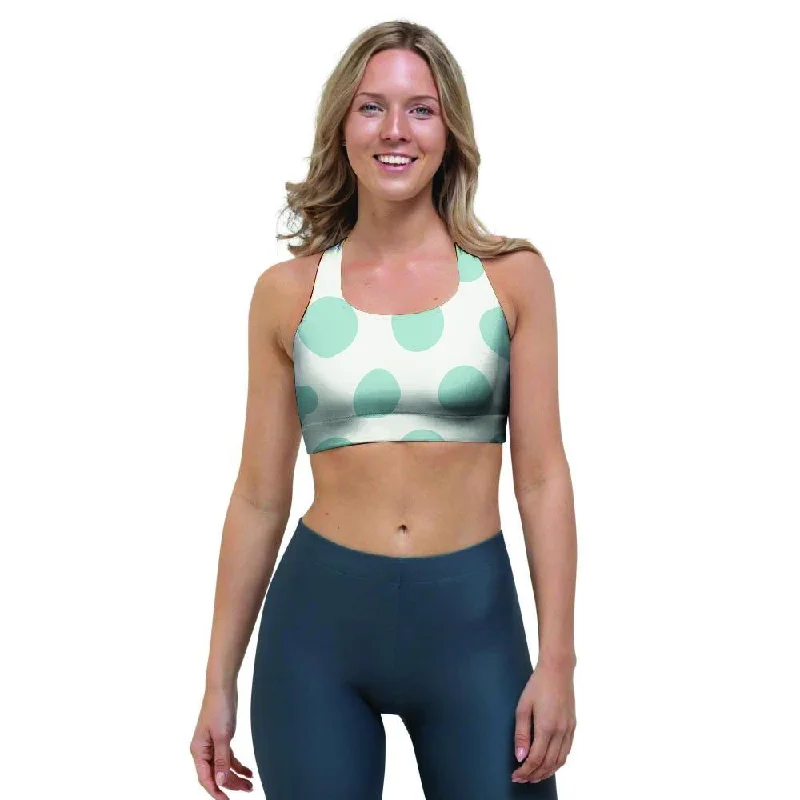 White And Turquoise Polka Dot Sports Bra Smooth Fit Bra