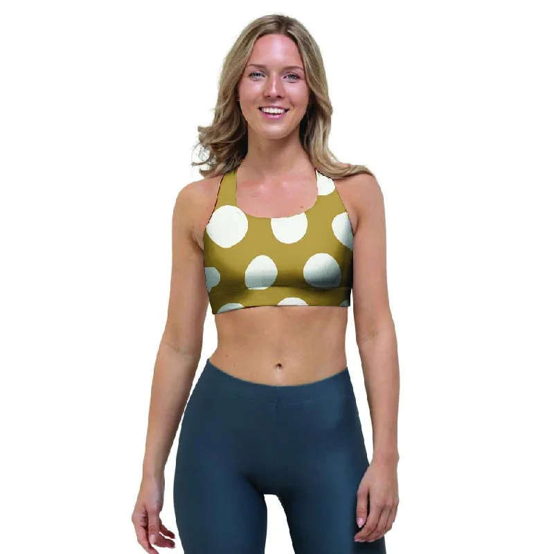 White And Yellow Polka Dot Sports Bra Simple Wireless Bra