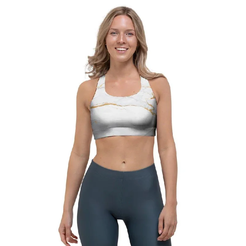White Gold Marble Sports Bra Push-Up Bra Set